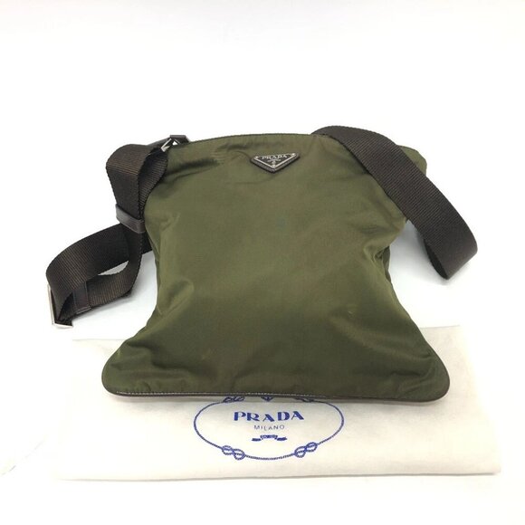 PRADA Triangle logo Crossbody Shoulder Bag Nylon khaki/SilverHardware - Picture 11 of 12